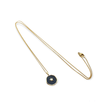 necklace steel with bronze element black gold star